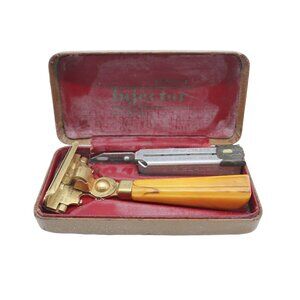 Vintage Schick Injector Razor with Butterscotch Bakelite Handle & Mounted Blade